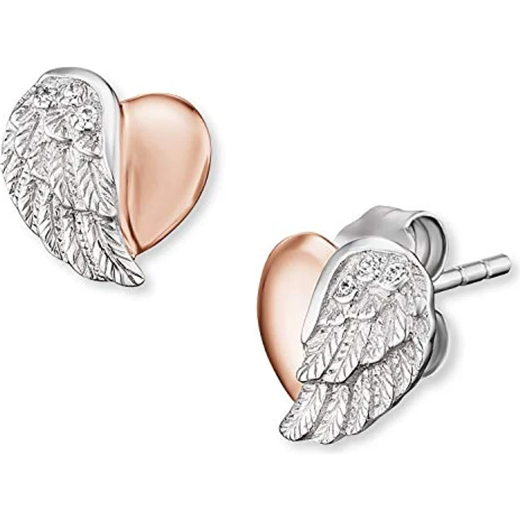 Engelsrufer Damen Ohrstecker Herzflügel Bicolor aus 925er Sterling Silber mit Zirkonia, nickelfrei, hochglanzpoliert – Bild 1