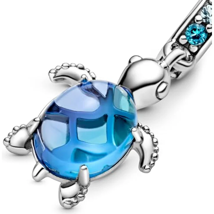 Pandora Charm-Einhänger Murano Glass Sea Turtle Dangle Charm, 925er Silber mit blauer Glasperle und bunten Schmuckkristallen – Bild 5