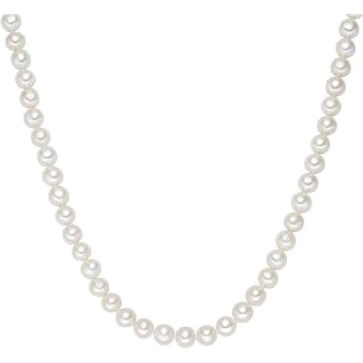 Valero Pearls Damen Perlenhalskette, Süßwasser-Zuchtperlen 7-8 mm Weiß, potatoförmig, 925/- Sterling Silber, in Schmuckbox