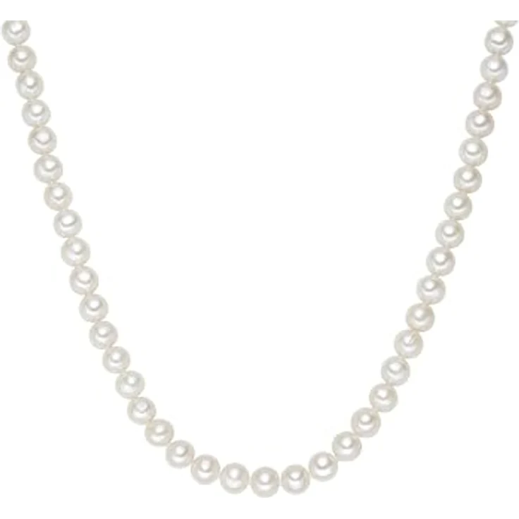 Valero Pearls Damen Perlenhalskette, Süßwasser-Zuchtperlen 7-8 mm Weiß, potatoförmig, 925/- Sterling Silber, in Schmuckbox – Bild 1