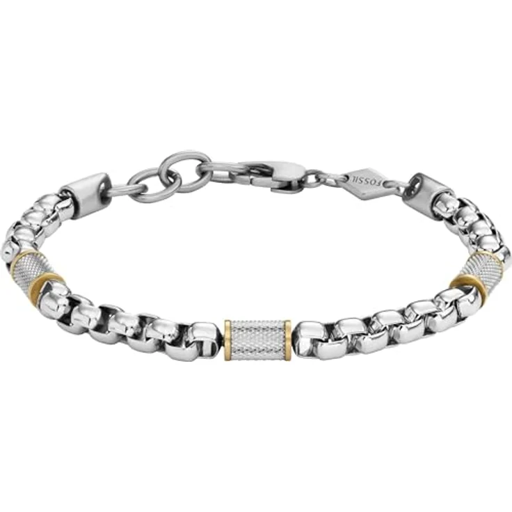 Fossil Edelstahlarmband für Herren, Silber schimmernd mit Hummerverschluss, Innenlänge 180-195 mm – Bild 1