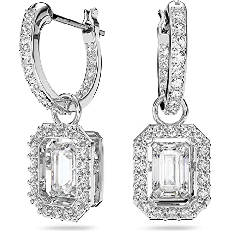 Swarovski Una Drop-Ohrhänger, Rhodinierte Ohrringe mit Oktagon-Schliff und Pavé-Kristallen – Bild 1