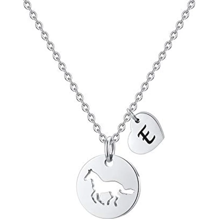 TINGN Pferde Kette mit Herz Buchstaben, 16 Zoll Edelstahl Kette mit Buchstabe E, personalisiertes Geschenk für Mädchen, hypoallergen, verstellbar, für 8 Jahre und älter – Bild 1
