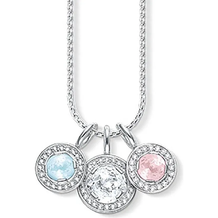 THOMAS SABO Silberkette AIR-KE1467-861-7 mit 3 Zirkonia-Anhängern in Milky Aquamarin und Rosenquarz, 42 cm verstellbar, 925 Sterlingsilber