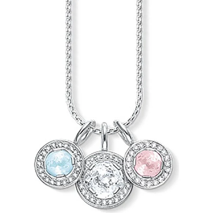 THOMAS SABO Silberkette AIR-KE1467-861-7 mit 3 Zirkonia-Anhängern in Milky Aquamarin und Rosenquarz, 42 cm verstellbar, 925 Sterlingsilber