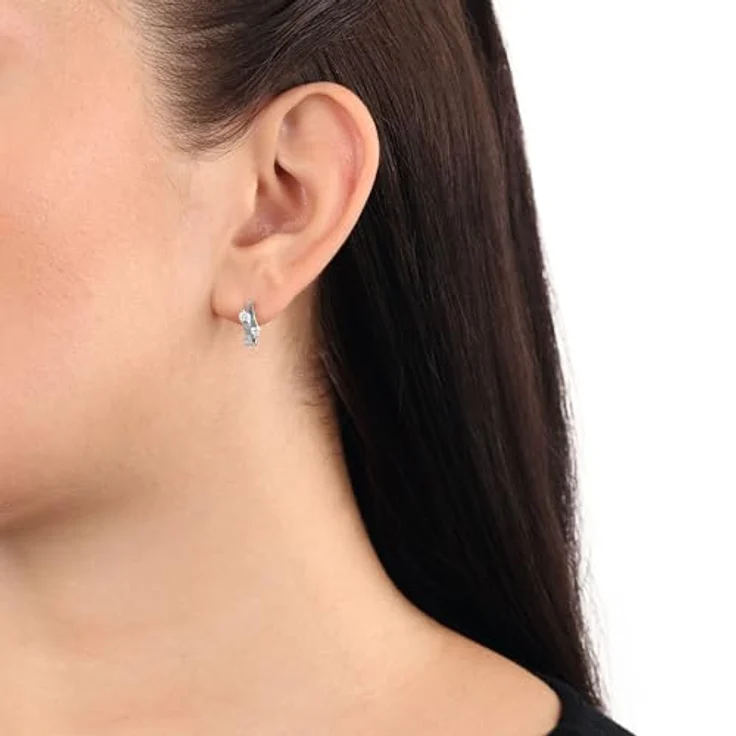 Amor Creole für Damen, elegante 1,2 cm Ohrringe aus rhodiniertem Sterling Silber 925 mit weißen Zirkonia – Bild 2