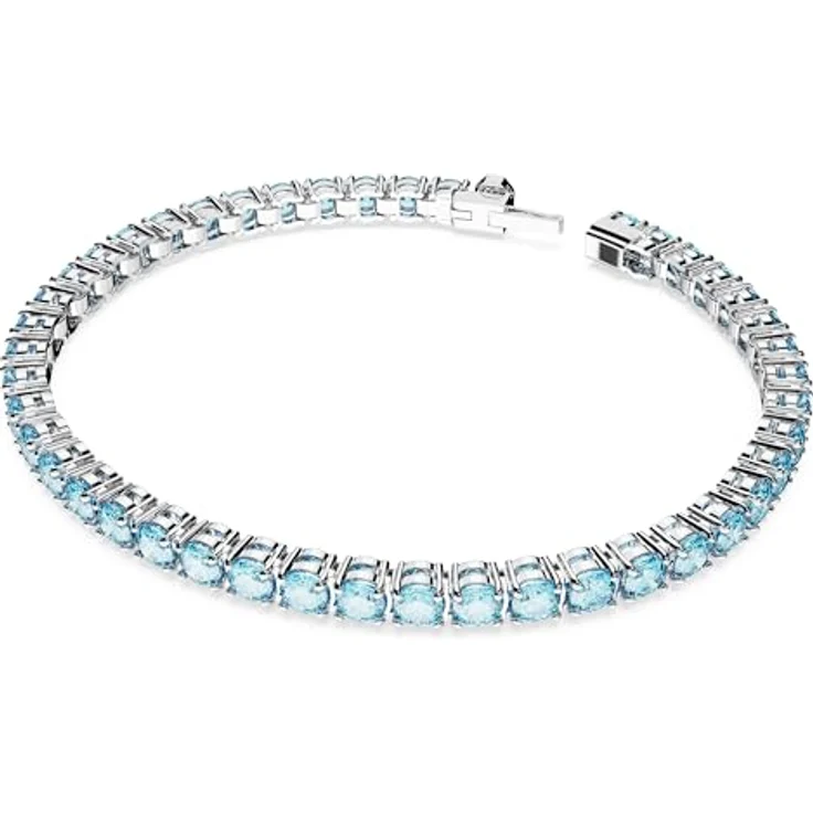 Swarovski Matrix Tennis Armband, Rundschliff, Blau, Rhodiniert mit Aquamarin-Elementen – Bild 2