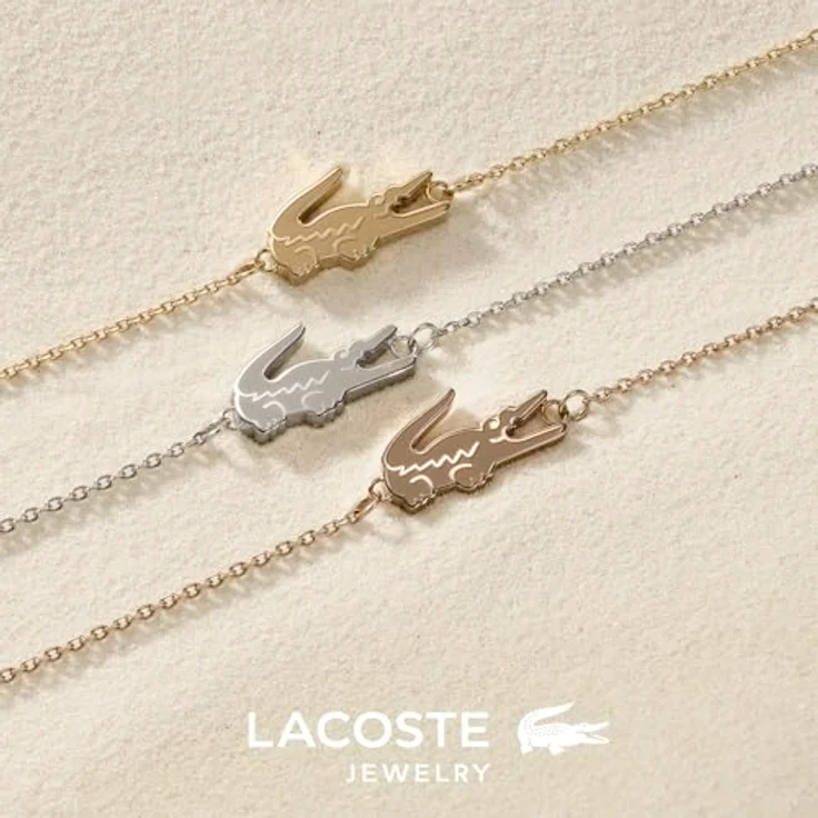 Lacoste Gliederarmband für Damen Kollektion CROCODILE, Edelstahl mit gelbgoldener IP-Beschichtung, Innenumfang 16,5 cm, verziert mit Krokodillogo, Karabinerverschluss – Bild 5