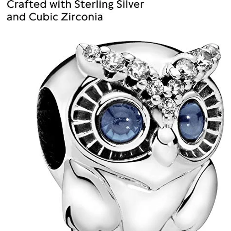 PANDORA Charm "Funkelnde Eule" 798397NBCB, Bead mit blauen Augen und Schmucksteinbesatz, inspirierte Eule als Symbol der Weisheit – Bild 3