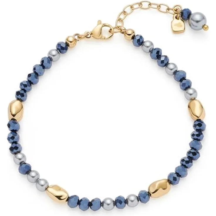 JEWELS BY LEONARDO Armband Aline, goldfarbenes Edelstahl mit Perlen, Glassteinen und Goldnuggets, verstellbar 18,5-21 cm, Geschenk für Frauen