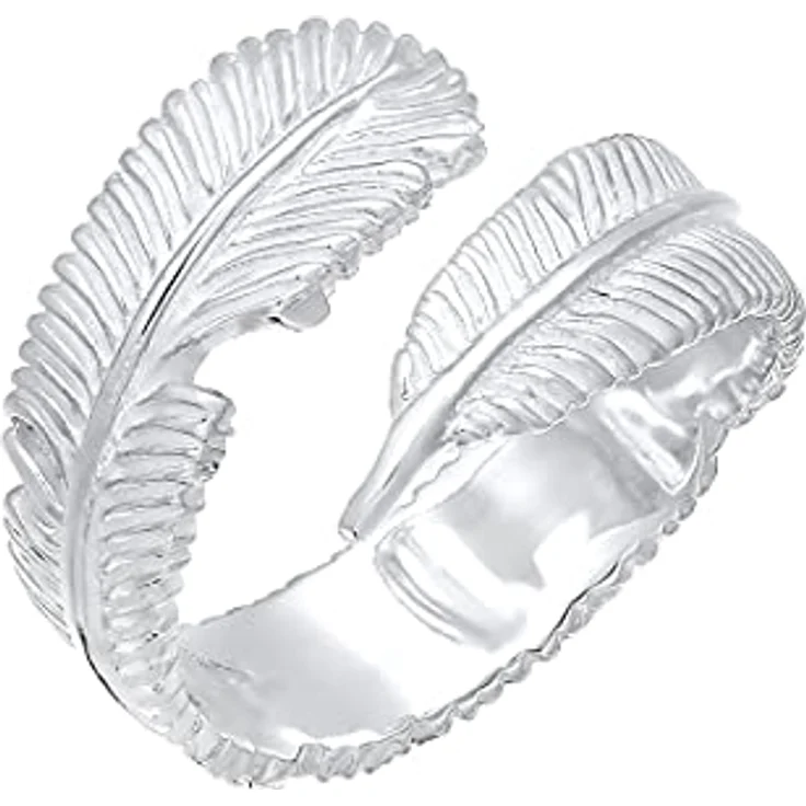 Elli Wickelring Damen, Feder Look in 925 Sterling Silber, handgefertigt und hochglanzpoliert – Bild 1