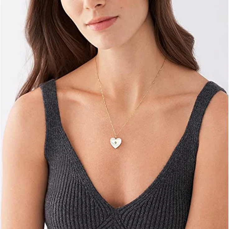 FOSSIL Damen Edelstahlcollier mit herzförmigem Anhänger, goldfarben, mattes Weiß, Karabinerverschluss – Bild 2