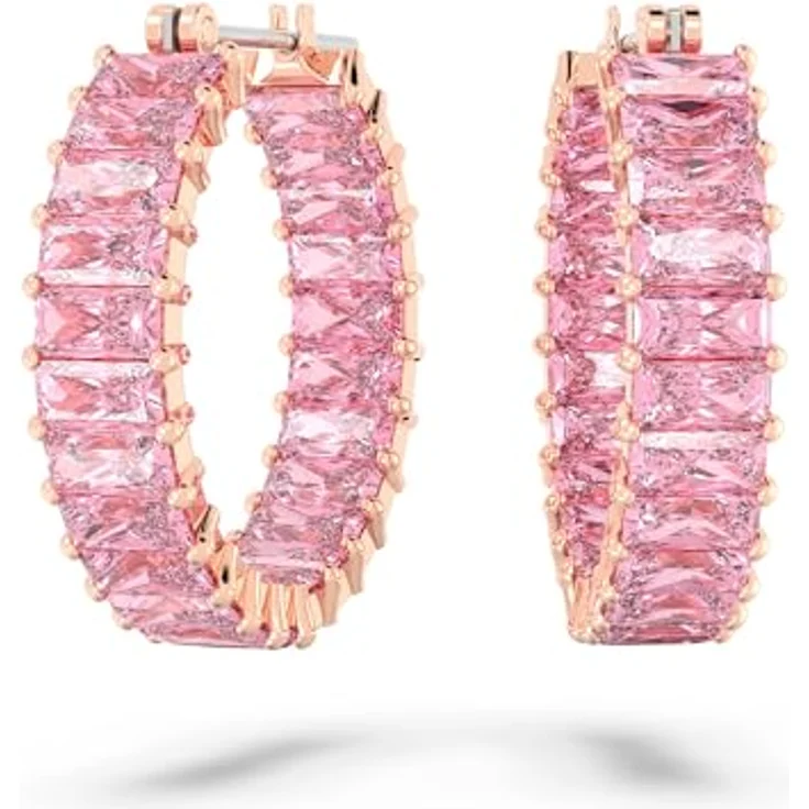 Swarovski Creolen Matrix 5657726, Roségoldene Ohrstecker mit 46 pinken Swarovski-Kristallen und Klappverschluss – Bild 1