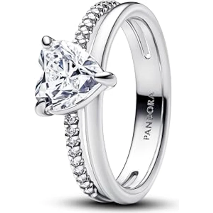 Pandora 193100C01, Damen-Silberring Doppelschiene mit herzförmigem Zirkonia, aus 925 Sterlingsilber, Teilweise geschwärzt, Ringgröße 52 – Bild 1