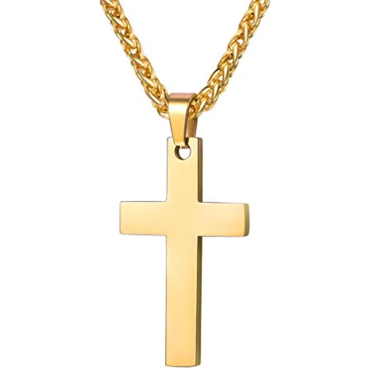 PROSTEEL Edelstahl Kreuz Kette, Halskette mit großem Kreuz-Anhänger 43mm*20mm, Silber/Gold/Schwarz/Roségold, 50cm/55cm verstellbar