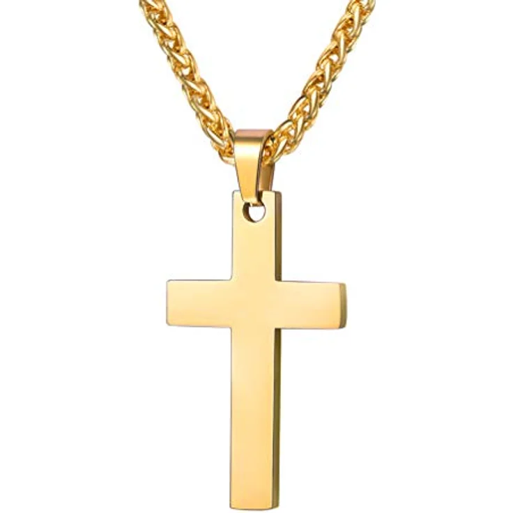 PROSTEEL Edelstahl Kreuz Kette, Halskette mit großem Kreuz-Anhänger 43mm*20mm, Silber/Gold/Schwarz/Roségold, 50cm/55cm verstellbar – Bild 1