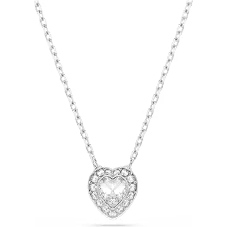 Swarovski Ariana Grande x Anhänger, Rhodinierte Damenhalskette mit Kristallherz in klarem Pavé, Länge: 38-45 cm, Motivgröße: 1 x 0.9 cm