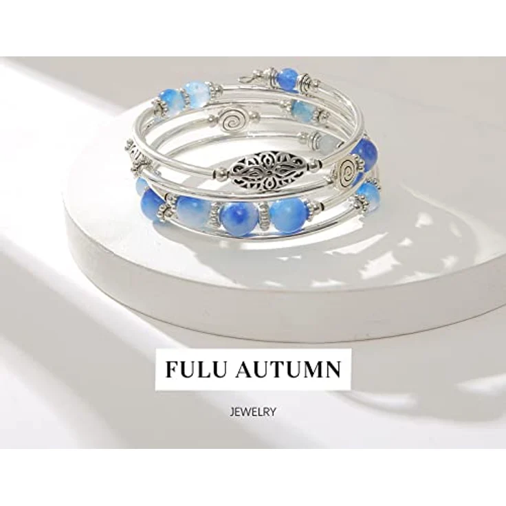 FULU AUTUMN Damen Boho Wickelarmband, mehrschichtiges Perlenarmband aus Silber mit Kristallglas-Details, 17-Sapphire – Bild 5