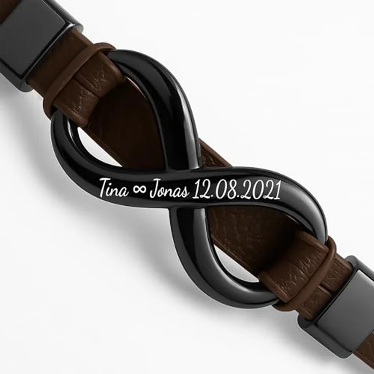 Q UNIQAL STORE GERMANY UNIQAL Leather Bracelet "SHAPE" mit Gravur, personalisierbar, Magnetverschluss, aus echtem Rindsleder, Braun Infinity, 21 cm, unisex – Bild 3
