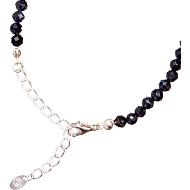 BERGERLIN Onyx Halskette schwarz, facettierte Natursteinperlen mit 925 Sterling Silberverschluss, Größe M-L – Bild 2