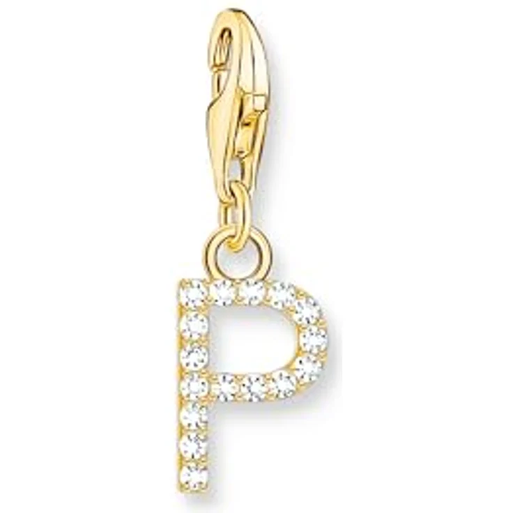 THOMAS SABO Charm-Anhänger Buchstabe P, vergoldet 750 Gelbgold, 925 Sterlingsilber mit weißen Steinen – Bild 1