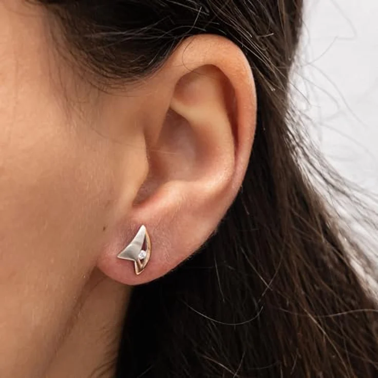 Zeeme Paar Ohrstecker Silber 925, zweifarbig mit weißen Zirkonia-Steinen, 6mm Länge, glänzende Oberflächenoptik – Bild 3