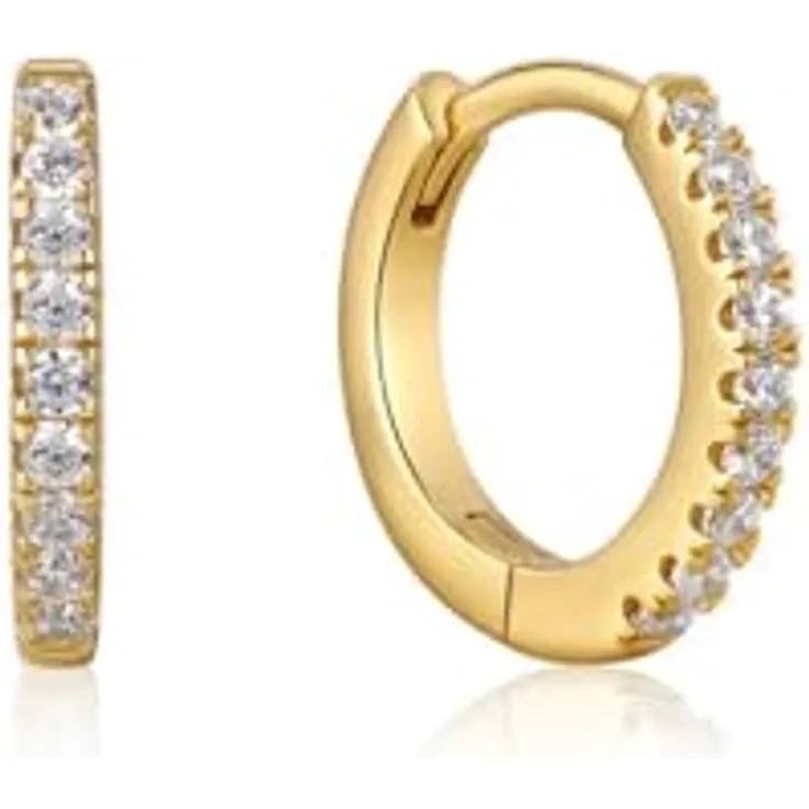 ANIA HAIE Creole Ohrstecker Ear Edit Sparkle Huggie Hoop aus 14k vergoldetem Sterling Silber, 18 Zirkonia, 12mm, inkl. Geschenkverpackung