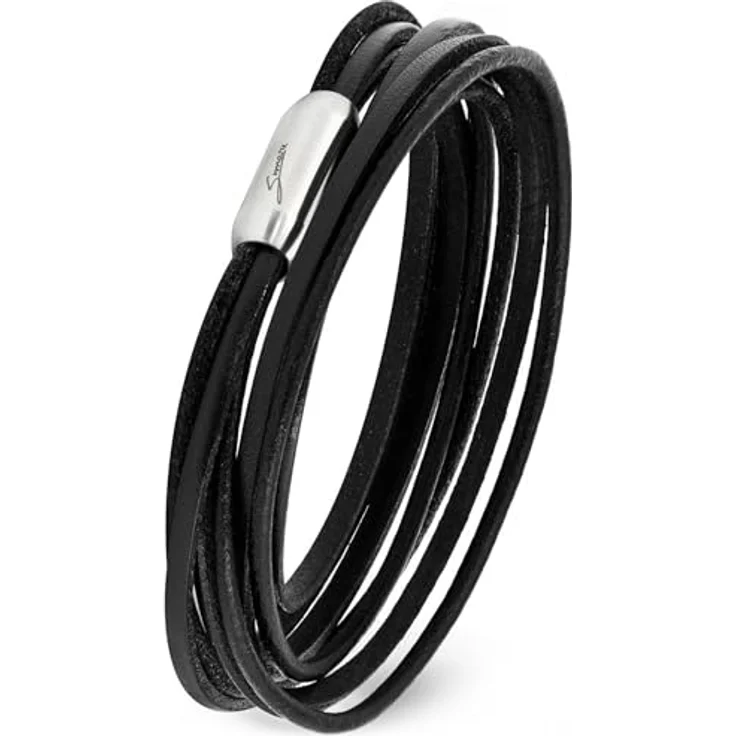Simaru Designer Lederarmband, Wickelarmband aus pflanzlich gegerbtem Leder mit Edelstahl Magnetverschluss, schwarz, Größe L, Made in Germany – Bild 1
