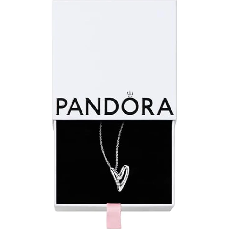 PANDORA Essence Organisch Geformtes Herz Anhänger-Halskette, Sterling Silber, Größe 70cm, verstellbar – Bild 1
