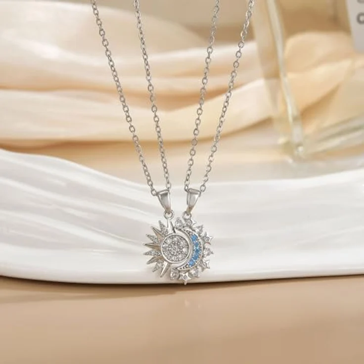 FDEETY Personalisiert Edelstahl Paar Halskette Sonne und Mond mit Edelstein, verstellbar und in stilvoller Geschenkbox – Bild 4