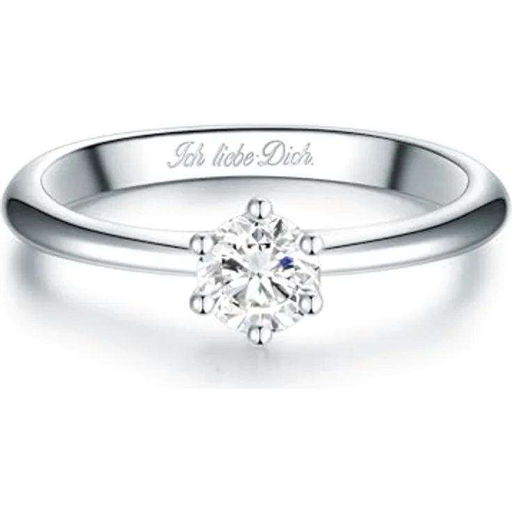 Trilani Damen Solitär-Ring 925/- Sterling Silber mit Zirkonia im Brillantschliff, Gravur "Ich liebe Dich", elegant und zeitlos, ideal als Verlobungsring oder Brautschmuck