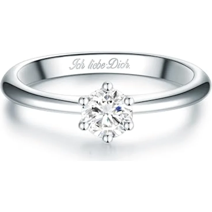 Trilani Damen Solitär-Ring 925/- Sterling Silber mit Zirkonia im Brillantschliff, Gravur "Ich liebe Dich", elegant und zeitlos, ideal als Verlobungsring oder Brautschmuck – Bild 1