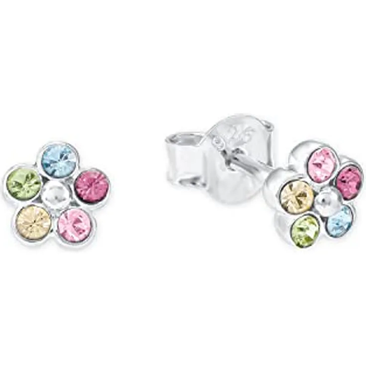Amor Paar Ohrstecker Blüten, mit bunten Swarovski® Kristallen für Mädchen