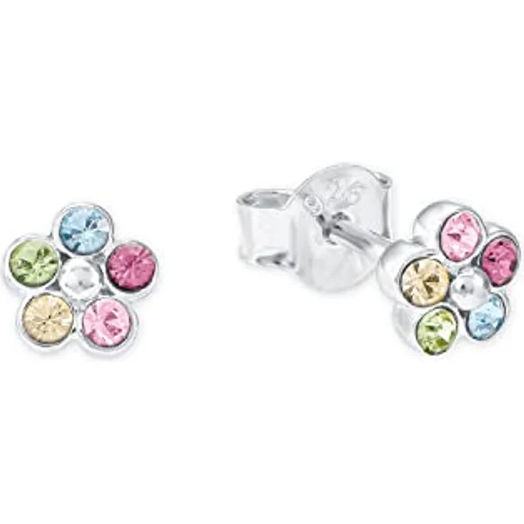 Amor Paar Ohrstecker Blüten, mit bunten Swarovski® Kristallen für Mädchen – Bild 1