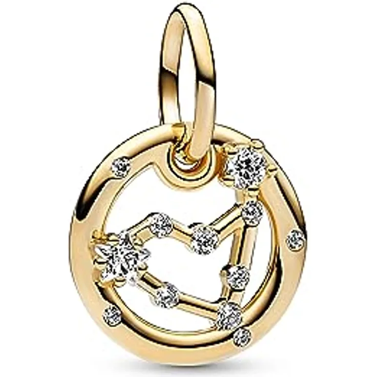 PANDORA Moments Sternzeichen Steinbock Charm-Anhänger aus Sterling Silber, 14 Karat vergoldet, mit Zirkonia, kompatibel mit Moments Armbändern, 762720C01