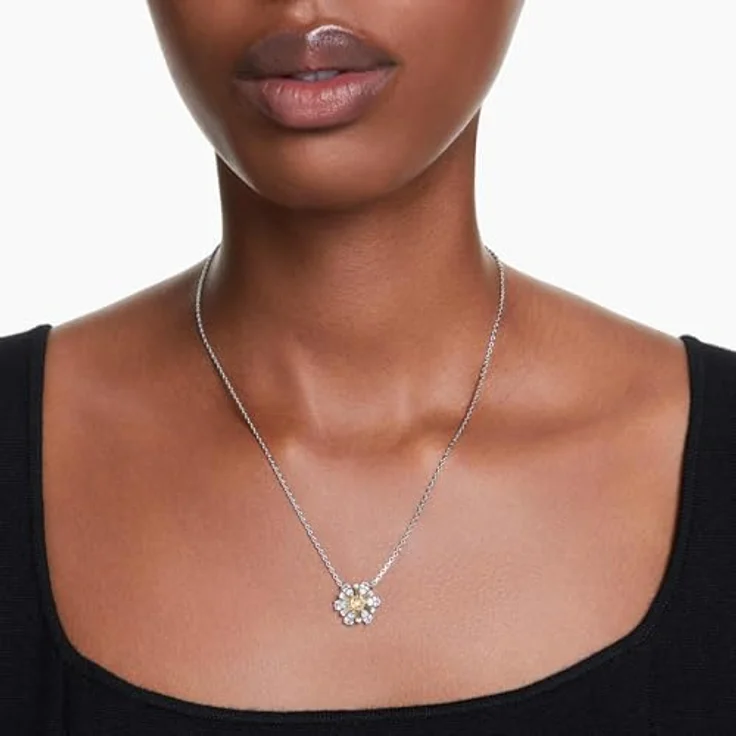 Swarovski Idyllia Anhänger, Gelbe, Rosé Vergoldete Damenhalskette mit Blumen-Motiv und Swarovski Kristallen – Bild 5