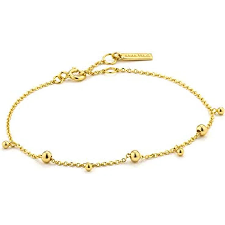 ANIA HAIE MODERN MINIMALISM Drop Balls Damen Armband aus 925 Sterling Silber 14k vergoldet, mit 7 Goldperlen, 16,5 cm + 2 cm Verlängerung, inkl. Geschenkverpackung