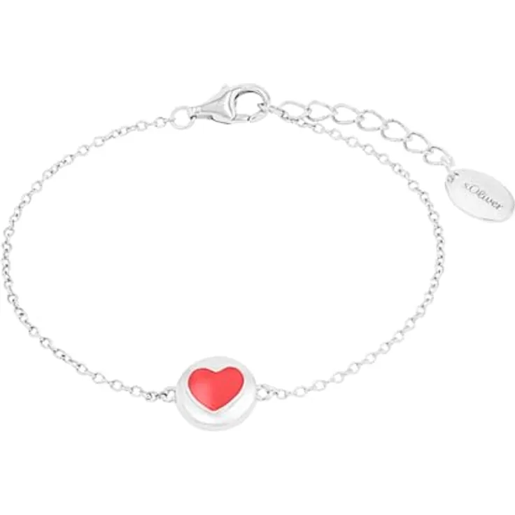 s.Oliver Armband Herz, 925 Sterling Silber, Rundankergliederung, 14,2 cm Länge, mit Karabinerverschluss