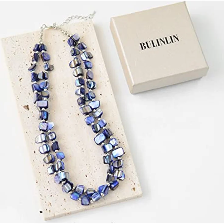 Bulinlin Boho Bunte Muschelkette Damen, Verstellbare Choker Halskette für Strand und Sommer, 43cm + 7cm Verlängerung, Blau – Bild 4