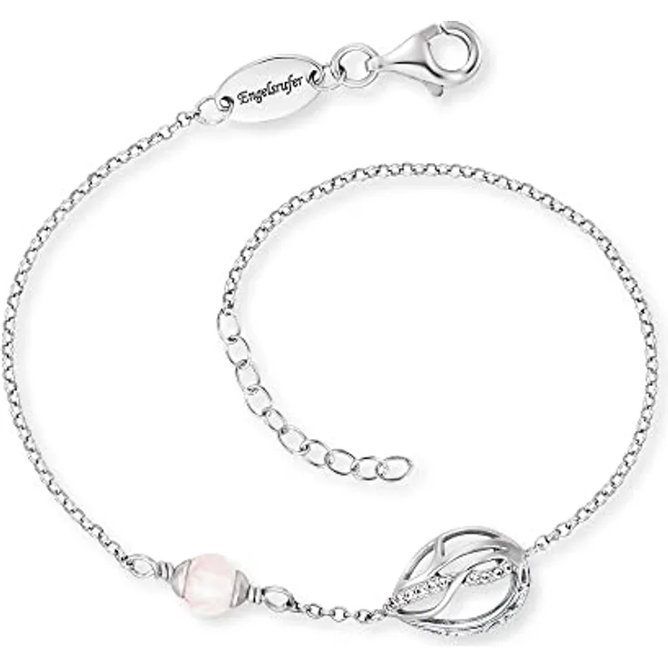 Engelsrufer Damen Armband Himmelsträne, Lebensblume mit Rosenquarz-Kraftstein, Sterling Silber, verstellbar, nickelfrei
