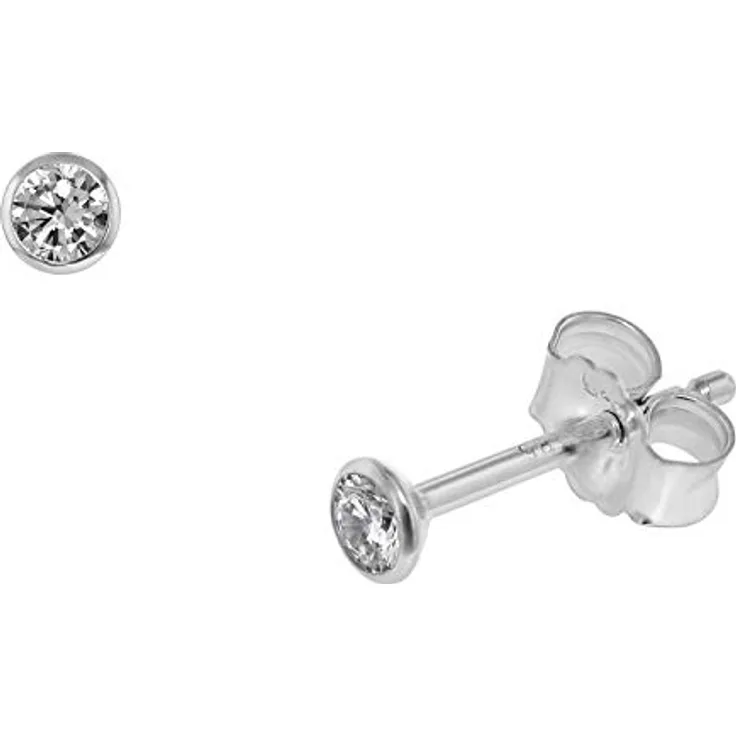 trendor Ohrstecker 585 Weißgold, 14 Kt Zirkonia 3 mm, Ohrringe für Damen und Herren, Geschenkidee in trendor Schmuck-Box