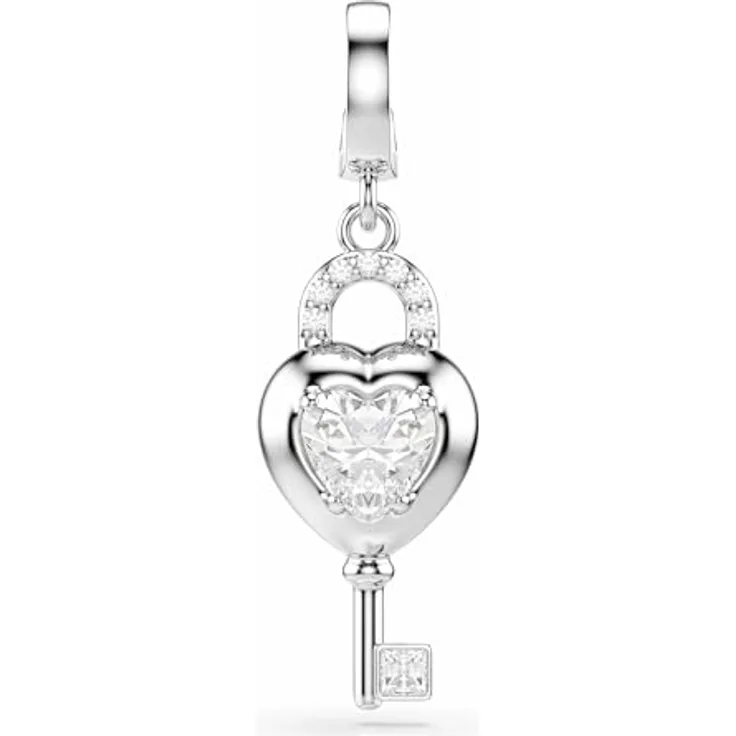 Swarovski Idyllia Charm, Herz mit Schlüssel, Weiß, Rhodiniert, Swarovski Zirconia