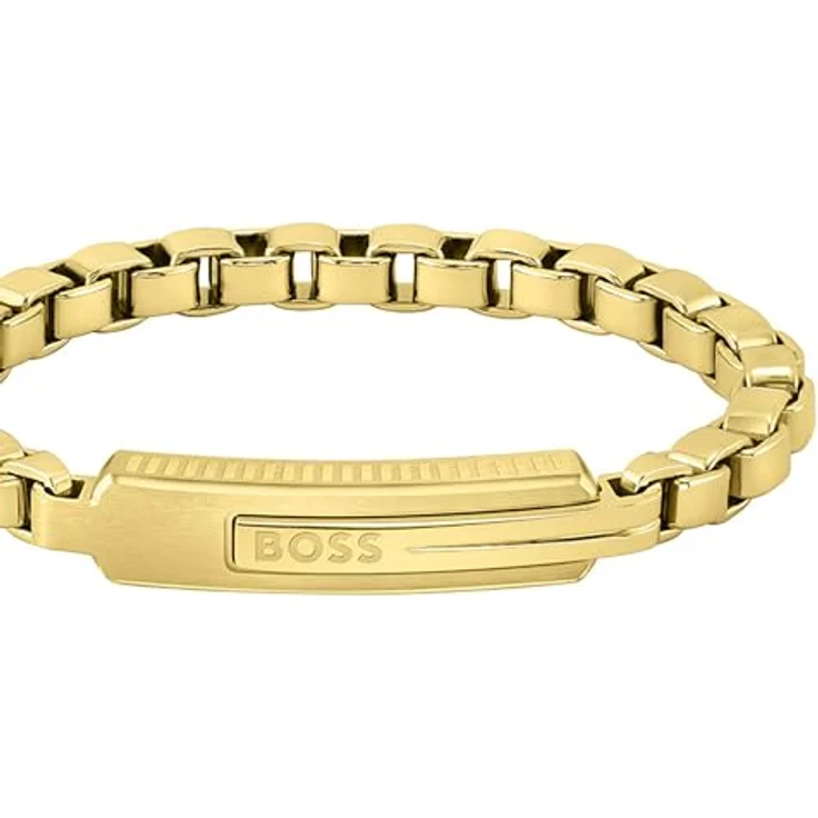 BOSS Jewelry Gliederarmband für Herren Kollektion ORLADO, gebürsteter Edelstahl mit hell-gelbgoldener IP-Beschichtung, 19 cm, magnetischer Verschluss – Bild 2