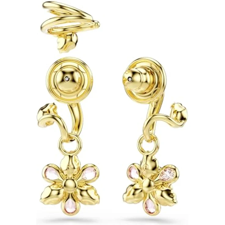 Swarovski Idyllia Ohrringe, mehrfarbiges und vergoldetes Set mit zwei Ohrringen und einer Ohrspange, Kristallblumen in verschiedenen Schliffen, Größe: 2 x 1.3 cm – Bild 4