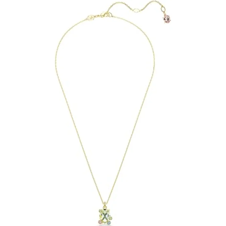 Swarovski Gema Anhänger, Vergoldete Damenhalskette mit Grüner Kristall-Element und Farbenfrohen Kristallen, 42-49 cm – Bild 2