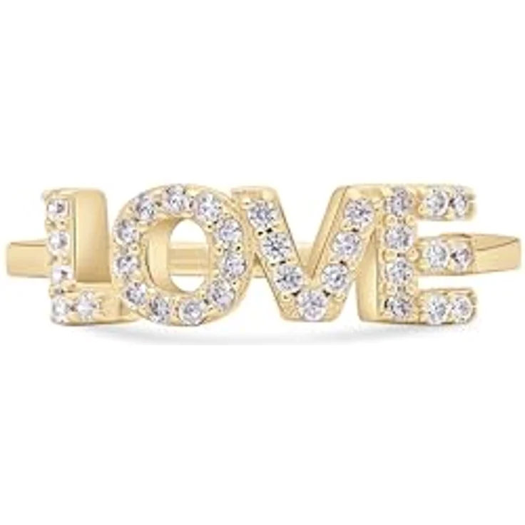 Tamaris Damen Ring TJ-0711-R-54, 925 Silber IP Gold mit Zirkoniasteinen und "LOVE" Schrift, Größe 54 – Bild 2