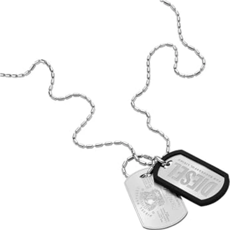 Diesel Herrenkette Font Dog Tag aus Edelstahl, gebürstet, Silberfarben, DX1553040 – Bild 1