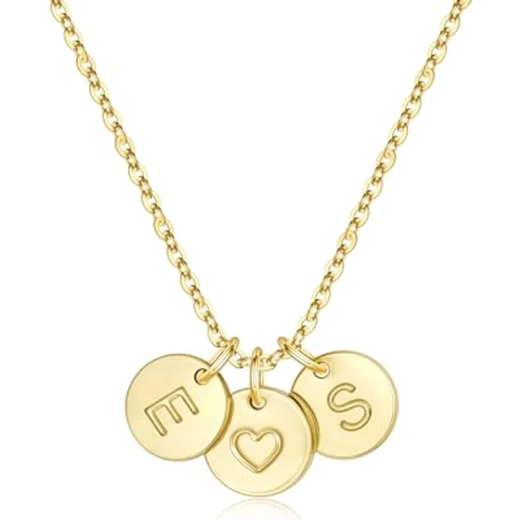 TINGN Gold Kette mit Doppelbuchstaben E S, 14-karätige Halskette mit Herz für Damen, 45 cm, hypoallergen, perfektes personalisiertes Geschenk – Bild 1