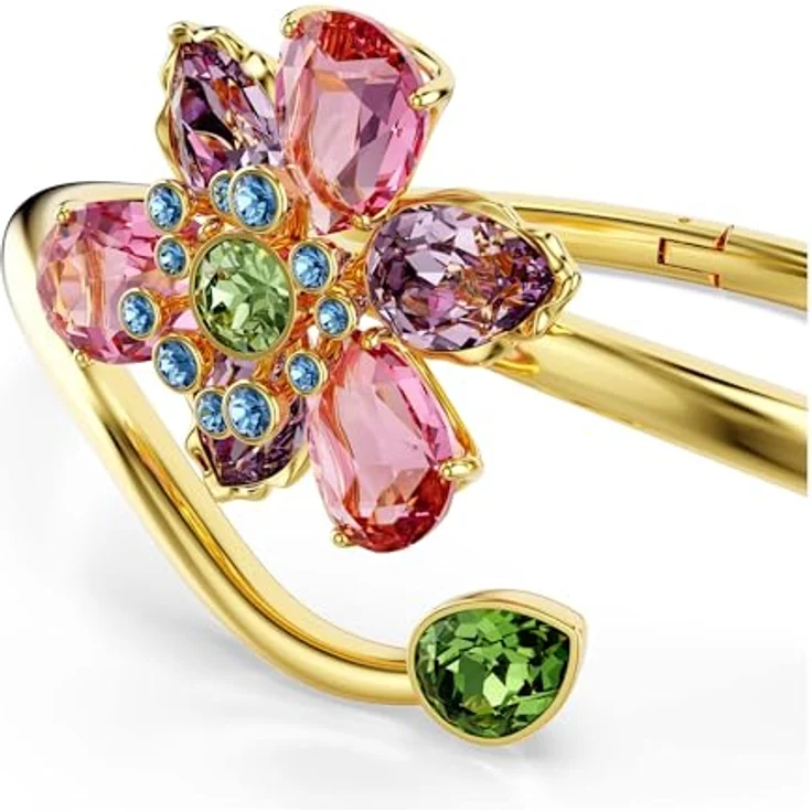 Swarovski Idyllia Armreif, Vergoldeter Damenarmreif mit Blütenmotiv und Kristallen in Rosé und Grün, 16.7 cm Länge – Bild 4