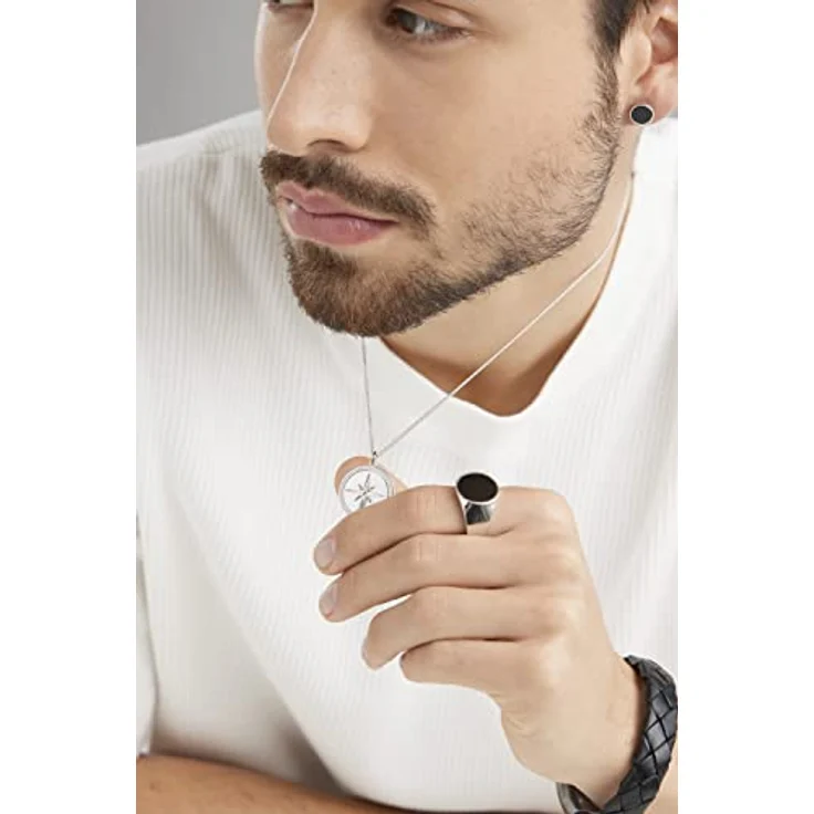 caÏ Herren Single-Ohrstecker 925/- Sterling Silber, glänzend, Onyx weiß 0,200ct, 0,9cm – Bild 4
